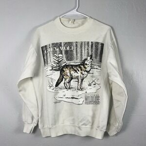 VTG 90s Grey Wolf National Wildlife Fed Crew Sweatshirt Single Stitch Women's LG